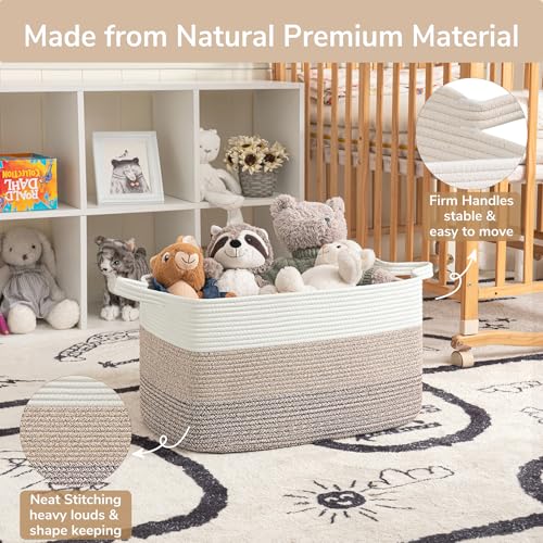Goodpick Large Woven Storage Basket, 21.6" x 14.9" x 11.8" Rectangle Rope Baskets for Toy Storage, Blanket Basket for Living Room, Bedroom, Light Brown