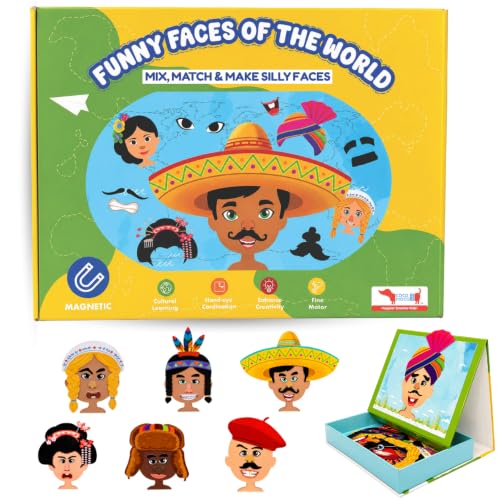 Image of CocoMoco Kids Funny Faces of the World Magnetic Game - 30+ Magnets Mix & Match Dress Up Game | Silly Face Maker Educational Activity Kit for Kids Age 3 to 6 Years | Birthday Return Gift (Pack of 1)