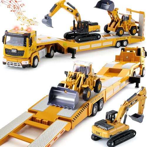 G.C Véhicule Chantier Jouet Enfant avec Excavatrice Bulldozer, 1:40 Camion Transporteur Voiture avec Sons et Lumières Véhicules de Construction Camion Jouet Cadeau...