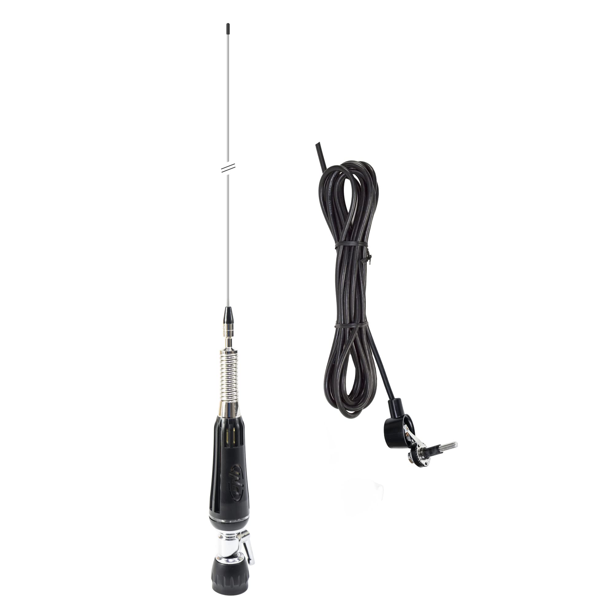 Składana antena CB PNI LED 1000 o długości 80 cm z przewodem i stałym mocowaniem motylkowym, 26-30 MHz, 300 Watt, świeci podczas nadawania