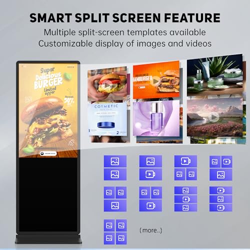 Image of 65 Inch Digital Signage Display, 4K 2160P LCD Touchscreen Indoor Floor Standing Digital Kiosk, Auto Media Player Advertising Display Poster with Android OS Remote Control