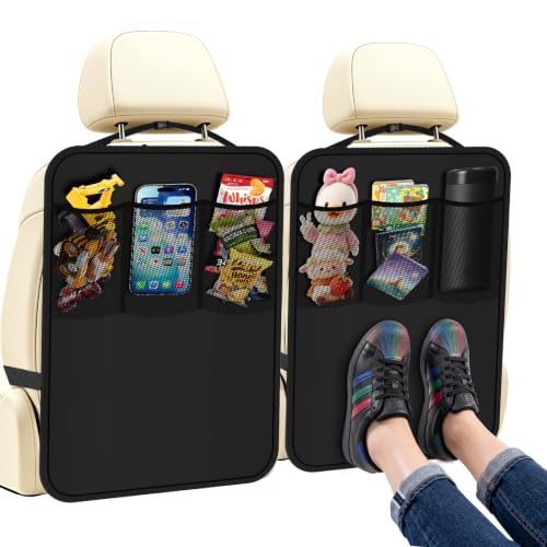 Image of Kick Mats Back Seat Protector for Kids - 2 Pack Car Seat Back Cover with 3 Mesh Pockets Car Organizer Backseat Kick Protector for Child