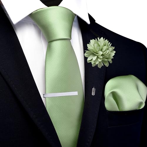 Image of Branduce 3.15 inch（8cm） Solid Formal Tie and Pocket Square Plain Necktie Lapel Pin and Tie Clip Set for Men