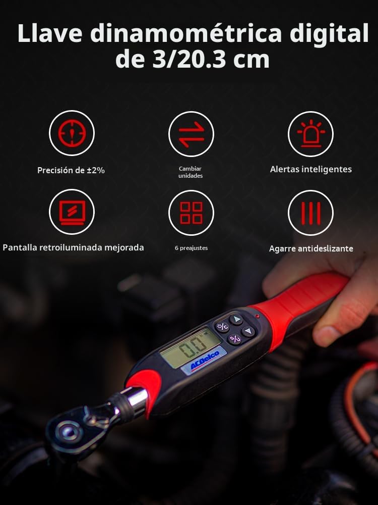 ACDelco ARM601-3 Llave dinamométrica digital de 3/8" (5-50 Nm) con alarma y notificación flash LED - Normas ISO 6789 con certificado de calibración