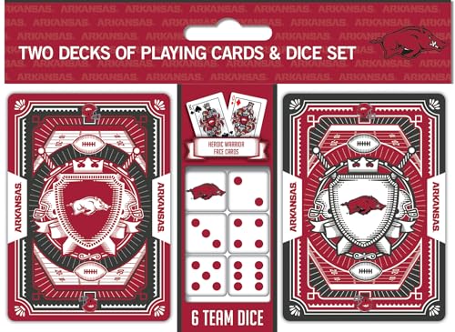 Image of Masterpieces NCAA Arkansas Razorbacks Waterproof Playing Cards & Dice Set - Officially Licensed, Themed Design, 2-Pack, Poker Size, Ages 3+