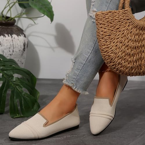 Women Knitted Eyelet Ballet Flats Dressy Casual Pointy Toe Slip On Flat Breathable Low Heel Shoes with Cushion Insock3