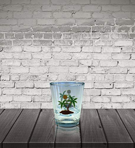Puzzled Clear Palm Trees Shot Glass, 1.70 Oz. Unbreakable Beverage Tequila Gin Cocktail Whisky Vodka Novelty Glassware Handcrafted Drinkware Home & Bar Tools Accessory #TOP1