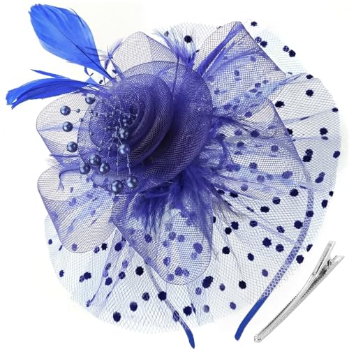 Image of DRESHOW Fascinators Hat Flower Mesh Ribbons Feathers on a Headband and a Clip Tea Party Headwear for Girls and Women