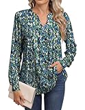 Gleeneat Womens Tops Dressy Casual Long Sleeve Tunic Tops Pleated V Neck Business Office Wear 3/4 Sleeve Blouses 2025 Summer Fall Long Flowy Shirts Fl