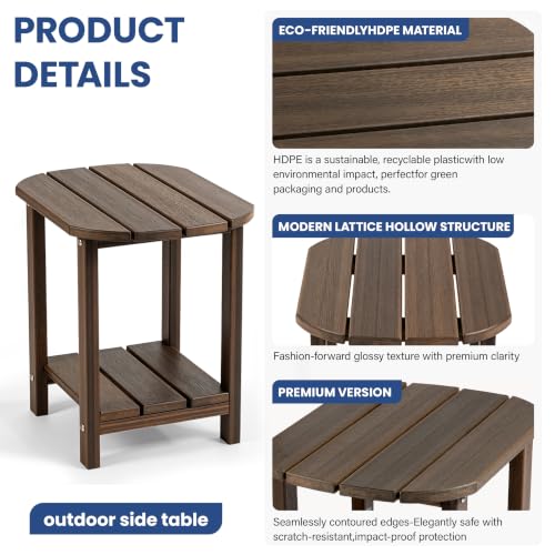 Image of Outdoor Side Table with Shelf - All-Weather HDPE End Table with Realistic Wood Grain, Heavy Duty Composite for Patio, Deck, Poolside, Garden & Adirondack Seating (Gray)