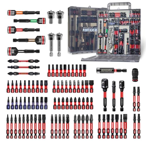 Geinxurn 98Pieces 1”/2” Impact Screwdriver Bits Set, Magnetic S2 Steel (Phillips/Slotted/Square/Torx/Hex/Security Torx) Driver Bits Tips,Impact Bit Holder and Nut Driver with Grey Storage Box Case