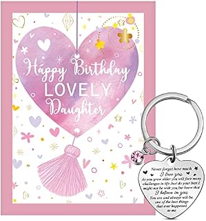 Daughter Birthday Cards Heart Daughter Keyring Inspirational Present with Love Envelope Set Happy Birthday Card Gifts from Mum Dad Never Forget How Much I Love You Keychain