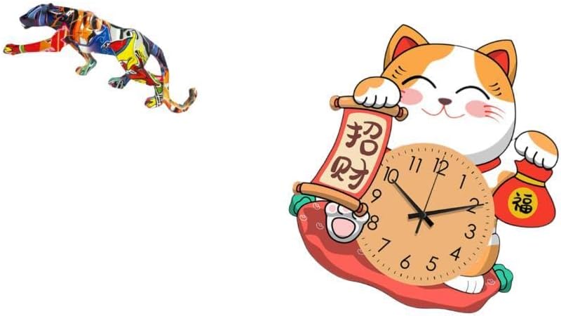 Baoblaze Cat Sculpture Clock Animal Craft Figurine Ornament for Kids Children Home Decor Silent Hanging Bookshelf Indoor Shelf Bedroom Kitchen Office