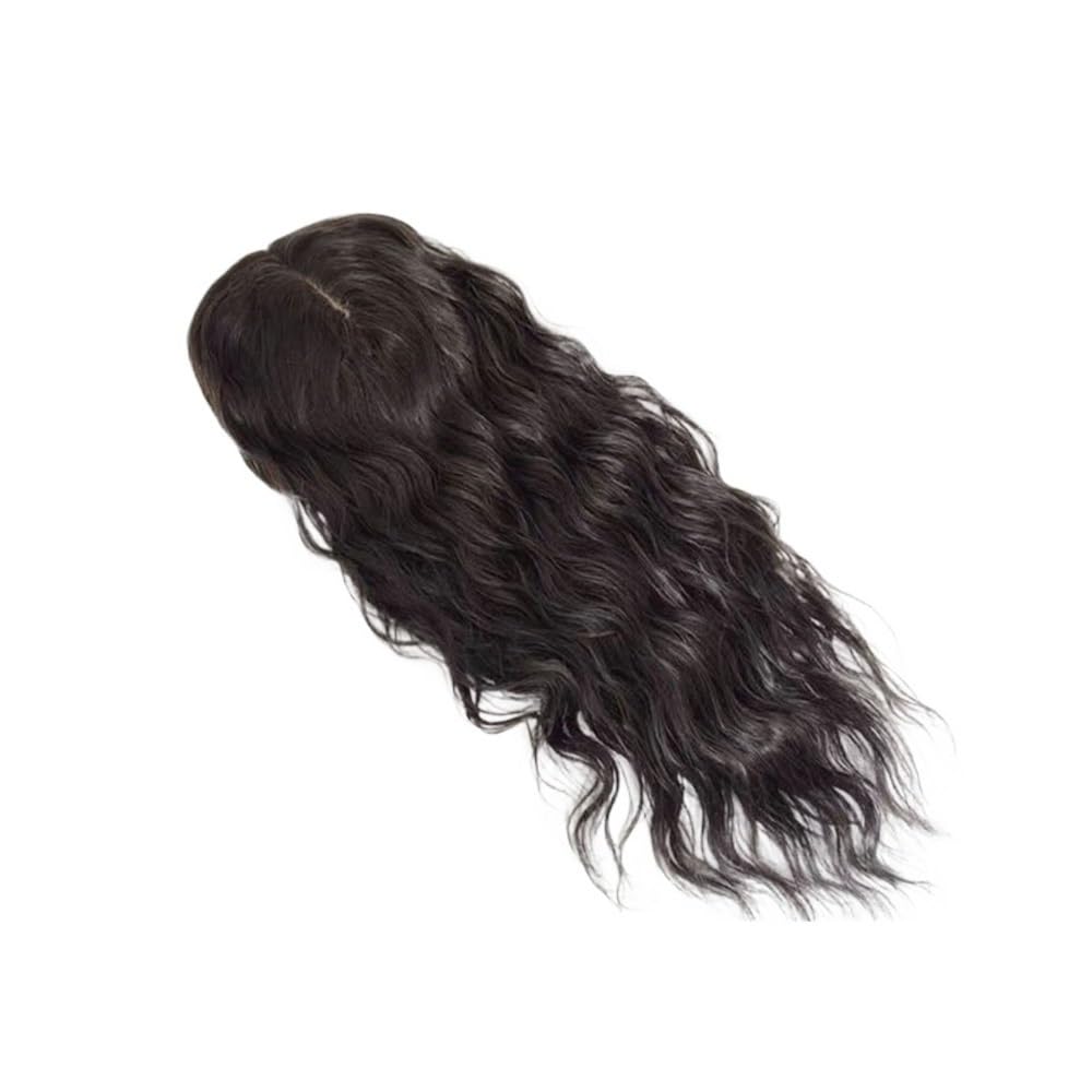Topper for capelli umani ricci ondulati, clip base traspirante 12x13 cm | Topper for capelli umani vergini brasiliani di colore naturale con onda d'acqua for donne con 4 clip(10 inches)