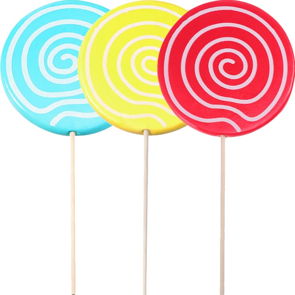 Zerodeko 3pcs Fake Lollipop Models, Realistic Lollipop Prop Christmas Lollipop Stick Decorations Large Candy Ornaments Fake Food Photo Props for Wedding, Birthday (Assorted Color)