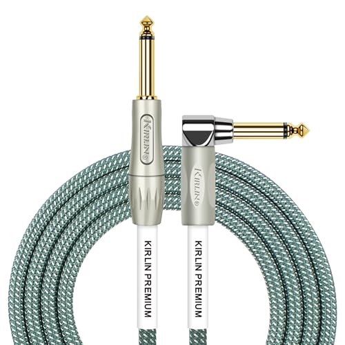 Kirlin Cable IWB-202PFGL-10/OL -10 feet- Straight to Right Angle 1/4-Inch Plug Premium Plus Instrument Cable, Olive Green Tweed Woven Jacket