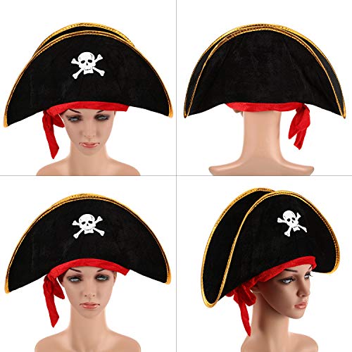 4 Pieces Halloween Pirate Hat Skull Print Pirate Captain Costume Hat For Halloween Masquerade Party Cosplay Hat Prop Decoration #TOP2