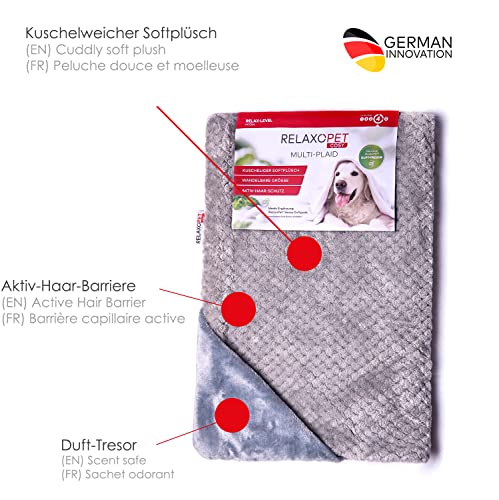 RelaxoPet® Cosy Kuscheldecke für Hunde – Multi-Plaid Komfortdecke für entspannte Ruheplätze | Pflegeleicht & Fellfreundlich. Perfekt für Körbchen, Sofa & Auto