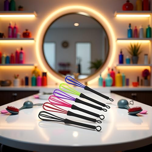 6 Pcs Mini Whisks for Hair Dye Color Mixing, Balloon Salon Barber Hairdressing Mixer Tool for Blending, Whisking, Beating and Stirring Coloring and Highlighting Tools 7 x 1.2 in