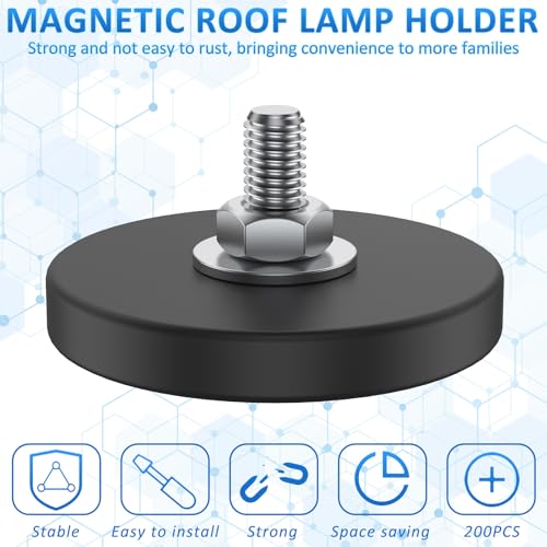 Image of 200 Pack Rubber Coated Magnets M6 Rock Light Magnets 1.69 Inch Mounting Magnet Thread Stud Magnetic Anti-Scratch Strong for Rock Light Bar Camera Cabinet Blackboard Refrigerator (200 Pack)