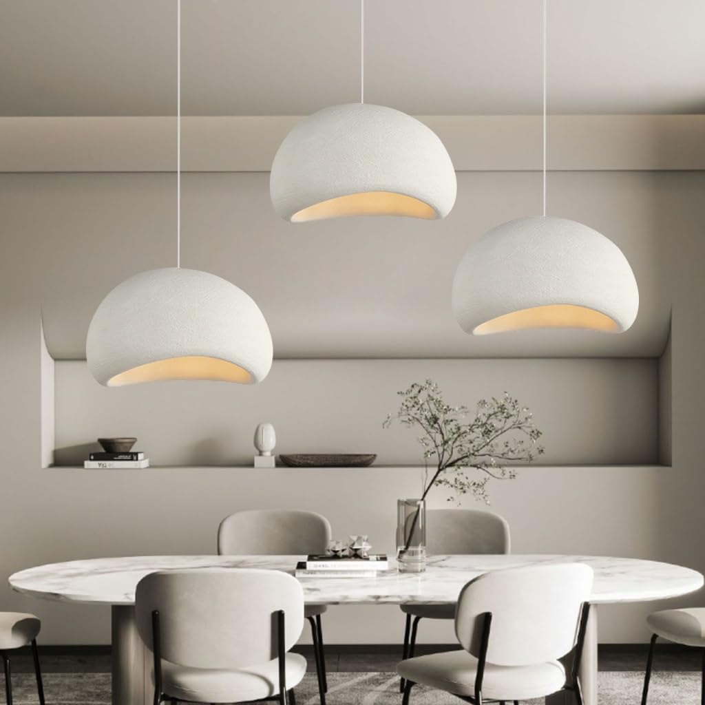 AHQX Modern wabi-sabi style chandelier dining room hanging lamp e27 height adjustable ceiling pendant light minimalist creative design living room bedroom bar interior lighting white(A,3-flammig long)