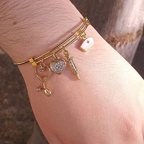 Bracelete Enfermagem Esteto Seringa E Chapéu Folheado