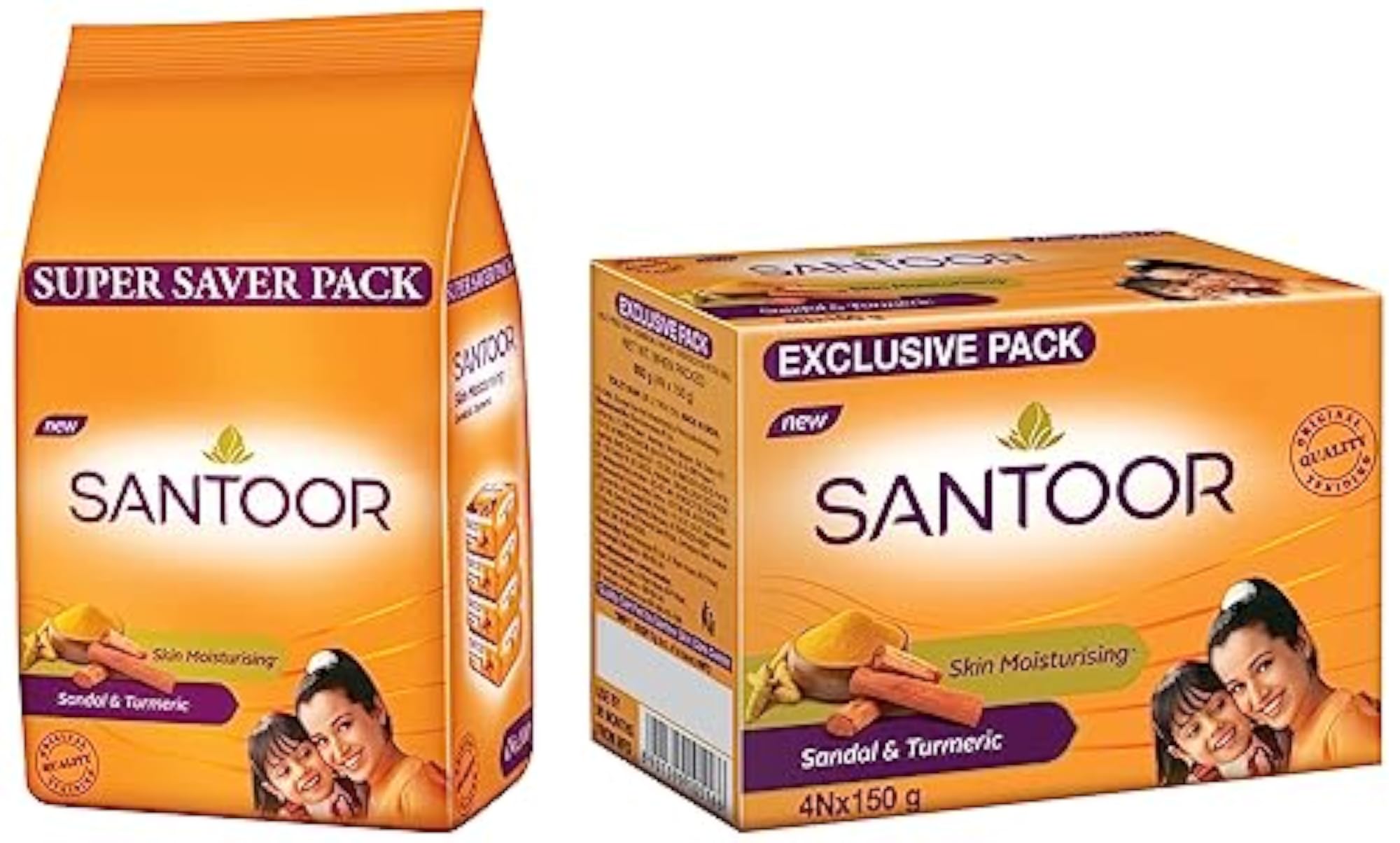 Plain Bathing Bar Pack of 4 and Sandal and Turmeric Soap