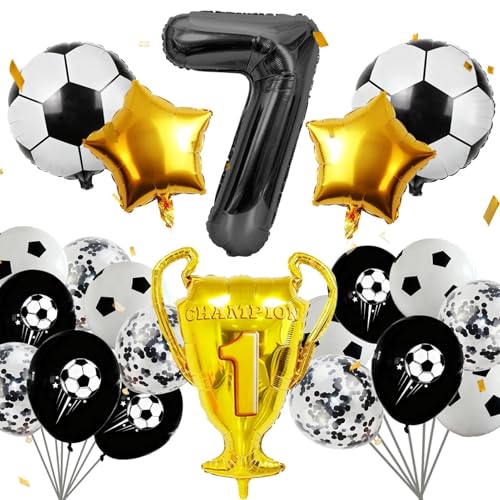 21 Peças Balão de Futebol 7 Anos Aniversário, Decoração de Aniversário de Futebol 7 Anos para Menino, Balões de Estrela de Troféu, Balões de Alumínio de Futebol, Decorações para Festa de Futebol
