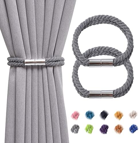 Pretty Jolly 2 Pack Wooden Magnetic Curtain Tiebacks Boho Home Decoration Drape Tie Backs Natural Cotton Handmade Rope Curtain Holdbacks for Thin or Thick Home & Office Window Drapery (Beige)