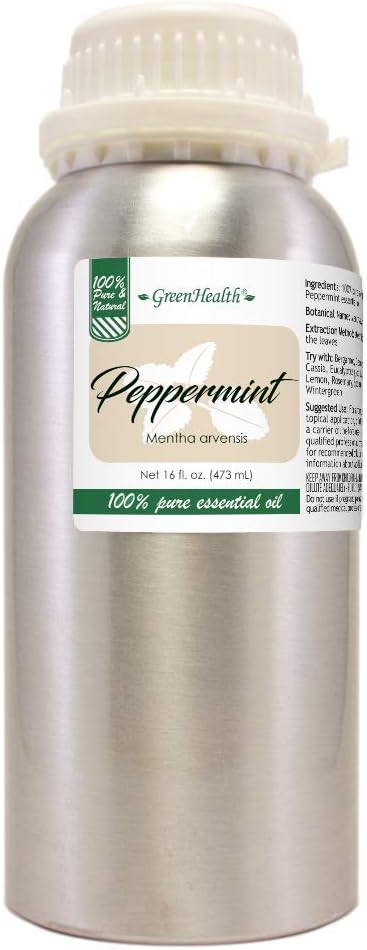GreenHealth 16 fl oz Peppermint Essential Oil (100% Pure & Uncut), Aluminum Bottle -