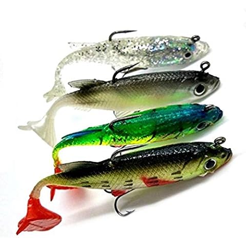 Symphonyw Fish Lures, 4pcs New Soft Bait Lead Head Sea Fish Lures Fishing Tackle Sharp Treble Hook T Tail (1A) Cover
