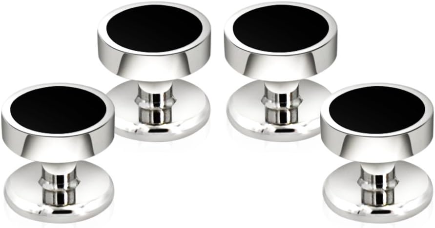 Men's Black Onyx Cufflink & Tuxedo Shirt Stud Set, 16mm Rhodium-Plated Brass, Elegant Gift Box