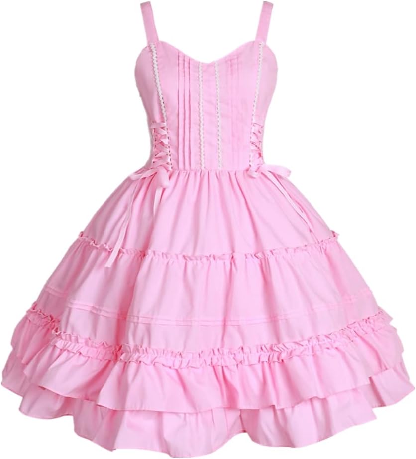 Women Sweet Cute Lolita Dress Classic Sleeveless Puffy Goth Lolita Dresses Anime Maid Halloween Cosplay Costume