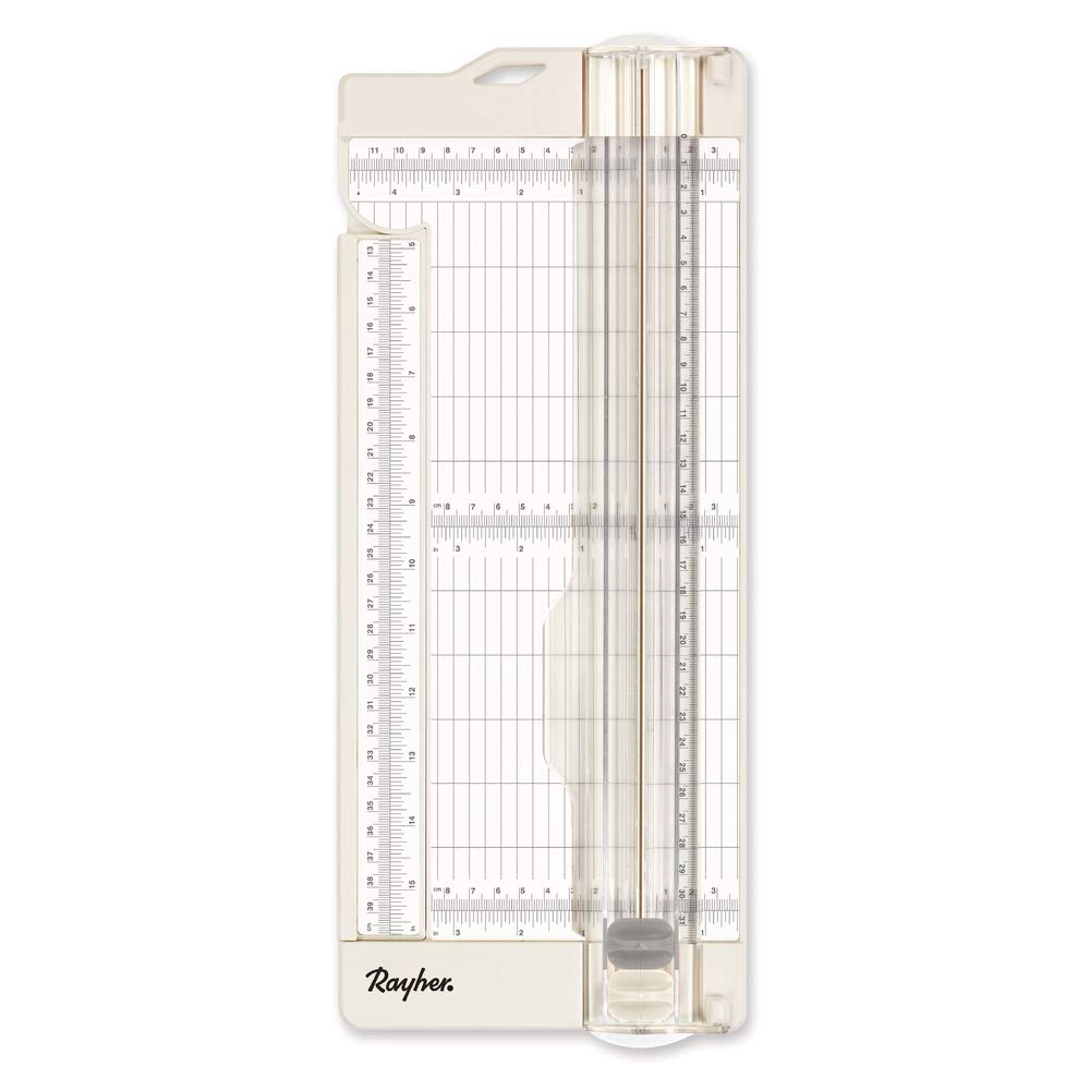 Rayher 50046000 Papierschneidemaschine / Papierfalzmaschine, Schnittlänge bis 30,5 cm, Papierschneidegerät mit Aufhängevorrichtung, schneidet oder falzt bis zu 5 Blatt Papier (80 g/m2)