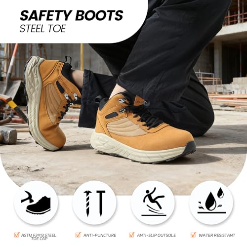 Image of Blapek Steel Toe Boots for Men Puncture Resistant Work Shoes Slip Resistant Leather Safety Sneakers Lightweight Breathable Comfortable Industrial Footwear