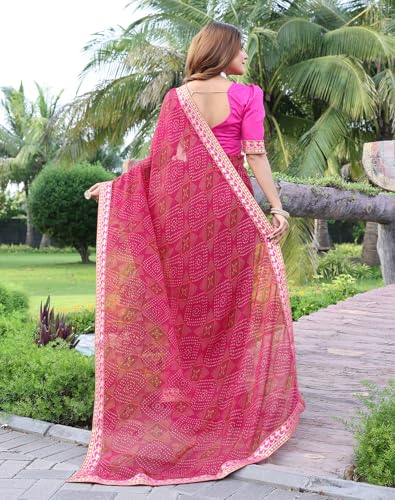 Image of Yashika Women's Georgette Saree with Lace |Solid Digital Printed Patola Saree for Women