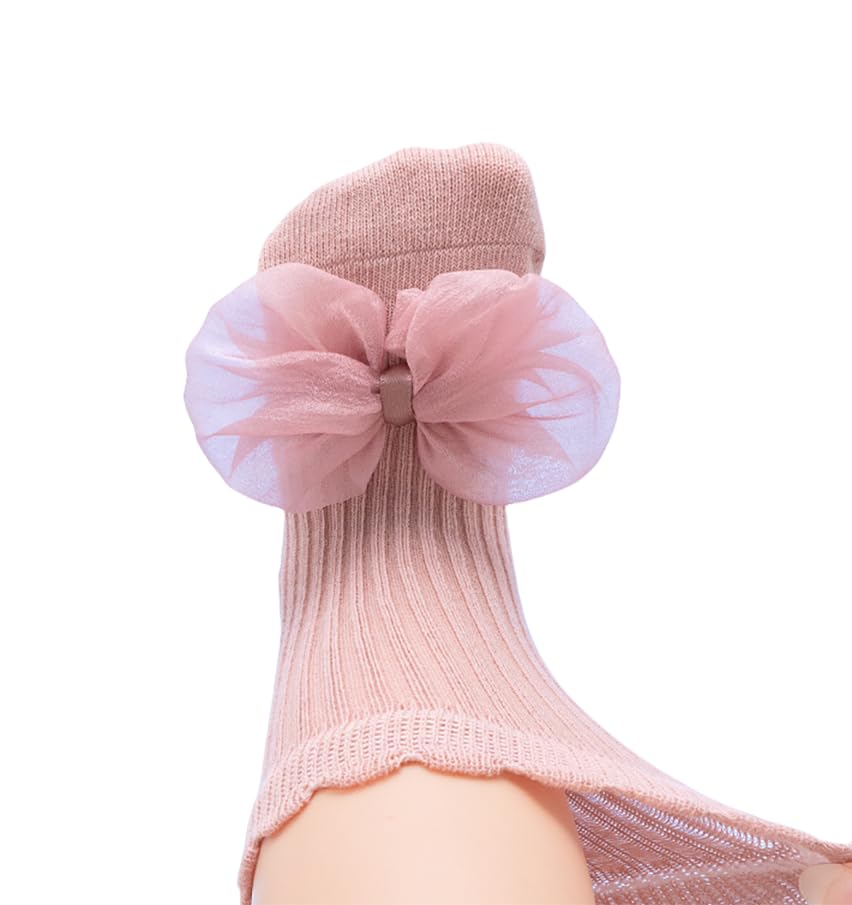 4Packs Baby Girls Socks Bow Non-Slip Grips for Babies Toddler Princess Middle Ankle Socks for Girls3