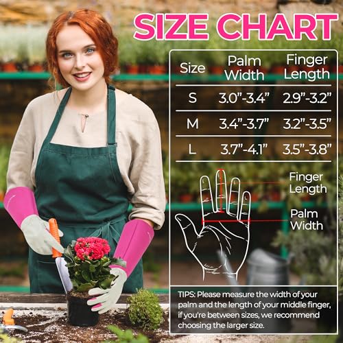 Image of HANDLANDY Rose Pruning Gloves for Men Women, Thorn Proof Gardening Gloves | Long Leather Gardening Gloves, Breathable Leather Gauntlet, Best Garden Gifts & Tools for Gardener (Pink, S)