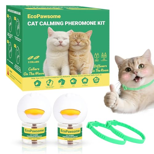 Cat Calming Diffuser and Calming Collar for Cats: Premium Cat Calming Collar - Cat Calming Pheromone Diffuser-Cat Calming Diffuser Refill-Pheromones for Cats (2 Diffusers+2 Refills+2 Collars)