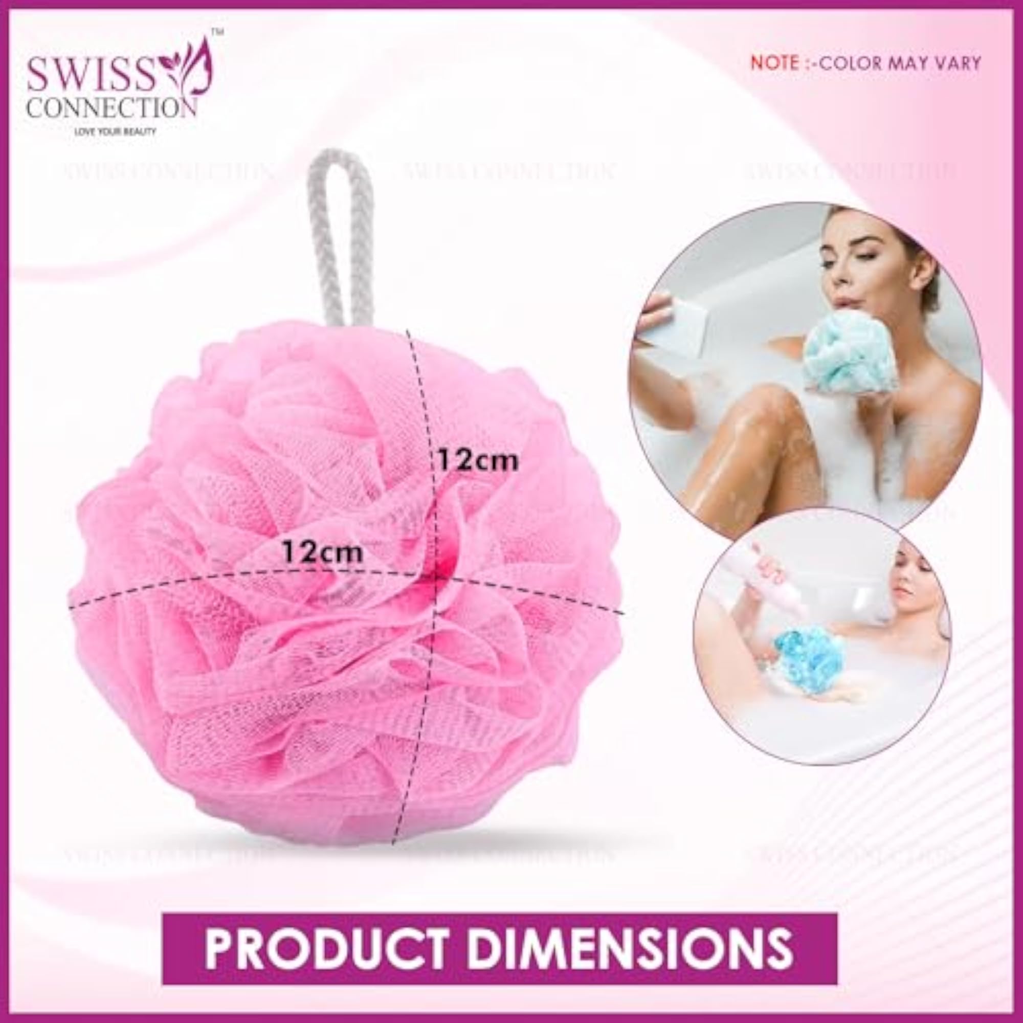 Extra Fluffy Round Loofah Bath Scrubber, Multicolor Set