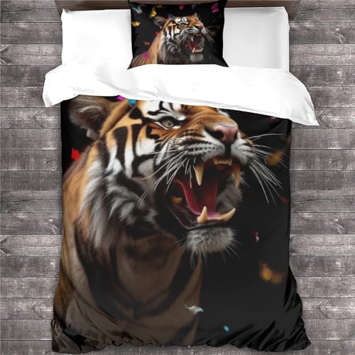 Housse de couette 3D tigre en microfibre 135x200 cm avec taies