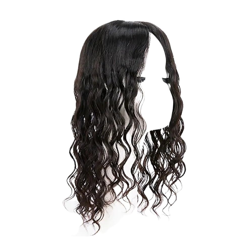 Topper for capelli umani ricci for donne con capelli diradati, attaccatura dei capelli naturale a base di seta, posticci ondulati(22 inches,12x13cm)