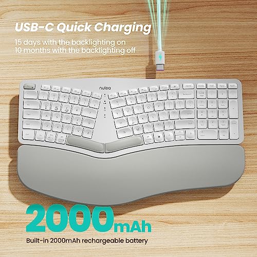 Image of Nulea RT05 Wireless Ergonomic Keyboard, Split Keyboard with Wrist Rest, USB-C Charging, 7-Color Backlight, Natural Typing, Bluetooth and USB Connectivity, Compatible with Windows,Mac