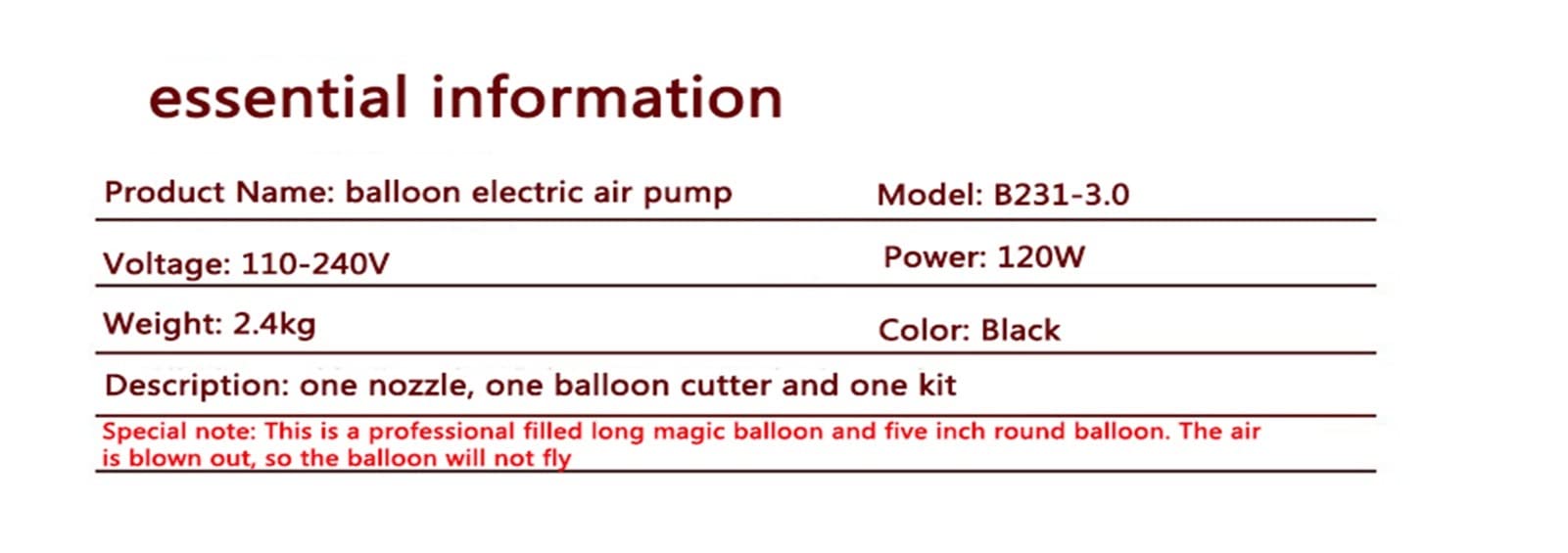 Ballon pompe à air électrique magique ballon de 5 pouces rond B231 Type pression haute gonfleur long trous, Stabiliser