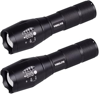 Dream Master Vibelite Led Flashlight Pack - 2 Super Bright Compact Tactical Flashlights with 5 Modes Waterproof Zoomable Focusing Torches for Camping Disaster Prevention, A01, Black