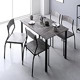 RASIK ダイニングテーブルセット 4人用 5点セット テーブル 1点 チェア 4脚 ストーン×ブラック シンプルデザインチェア 木製 スチール 4人掛け