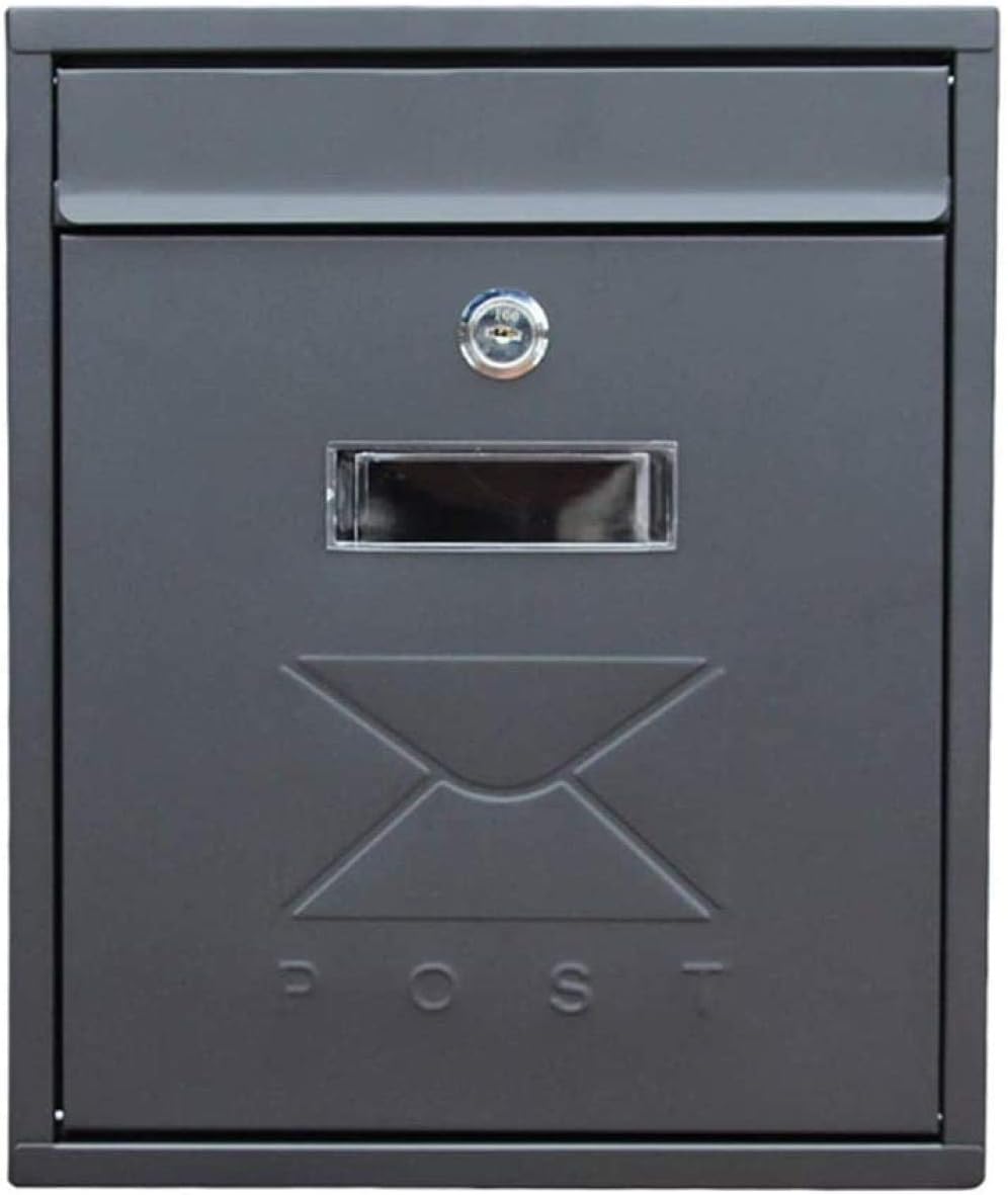 Post Box Weatherproof Wall Mount Mailbox-Outdoor Galvanized Metal Key Commercial Rural Home Decorative Office Business Outdoor Mailbox-26x9.5x31cm_Black