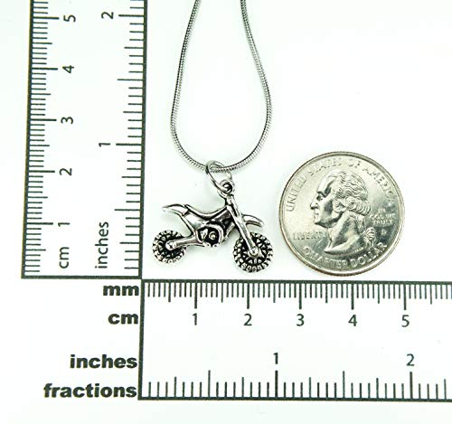 Dirt Bike Necklace, 20" Stainless Chain With 3D Dirtbike Charm, Antique Silver Zinc Alloy Pendant On 304 Stainless Steel Snake Chain #TOP2