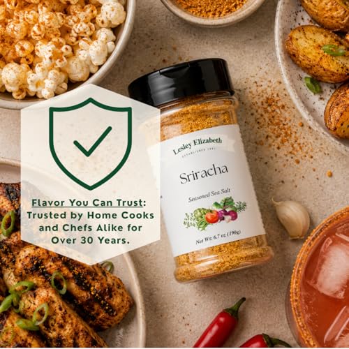 Image of Lesley Elizabeth Sriracha Seasoned Sea Salt - Spicy & Bold Sriracha Flavored Salt for Chicken, Beef, Pork, Seafood & Vegetables | Gourmet All-Purpose Cooking & Grill Seasoning