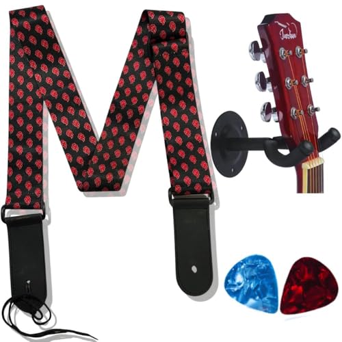 Image of MOCKING BIRD Guitar Belt with guitar wall mount hanger Adjustable Buckle Guitar strap for acoustic Guitar Electric Guitar bass Guitar Hanger with Colourful Plectrum picks